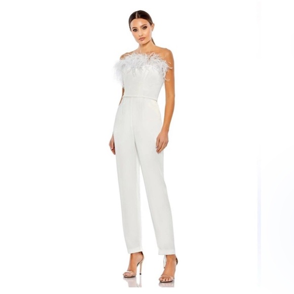 Gianni Bini Pants - * GIANNI BINI Kimberly Strapless Feather Straight Leg Jumpsuit